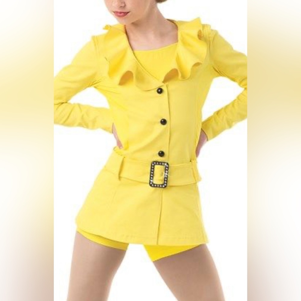 Yellow Women's Jacket with Ruffle Collar